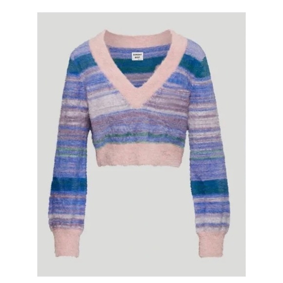 NWOT Aritzia Sunday Best Kitten V Neck Cropped Stripe Sweater - Picture 2 of 10